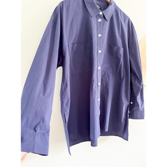Madewell | NWT | Oversized Straight Hem Shirt in Signature Poplin | Navy | Sz XL - Picture 3 of 11